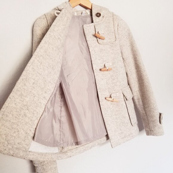 MUJI Wool Blend Toggle Button Hooded Duffel Jacket Preppy Academia Y2K Rare XS - Picture 6 of 16